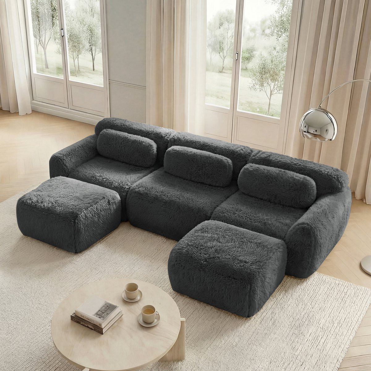 MODFU Modulaire U-vormige Bank - Minimalistisch Pluche - Grijs