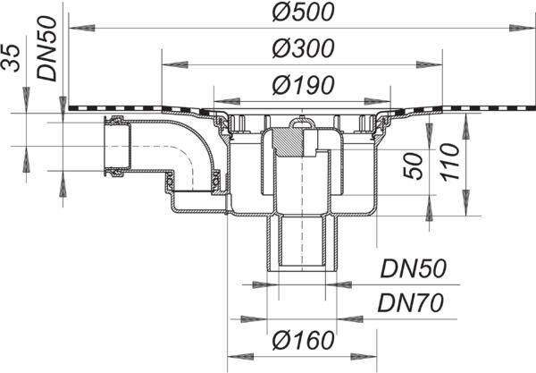DALLMER Ablaufgehäuse 61/1 HT DallBit, mit Zulauf DN 50, DN 50/ DN 70 612557
