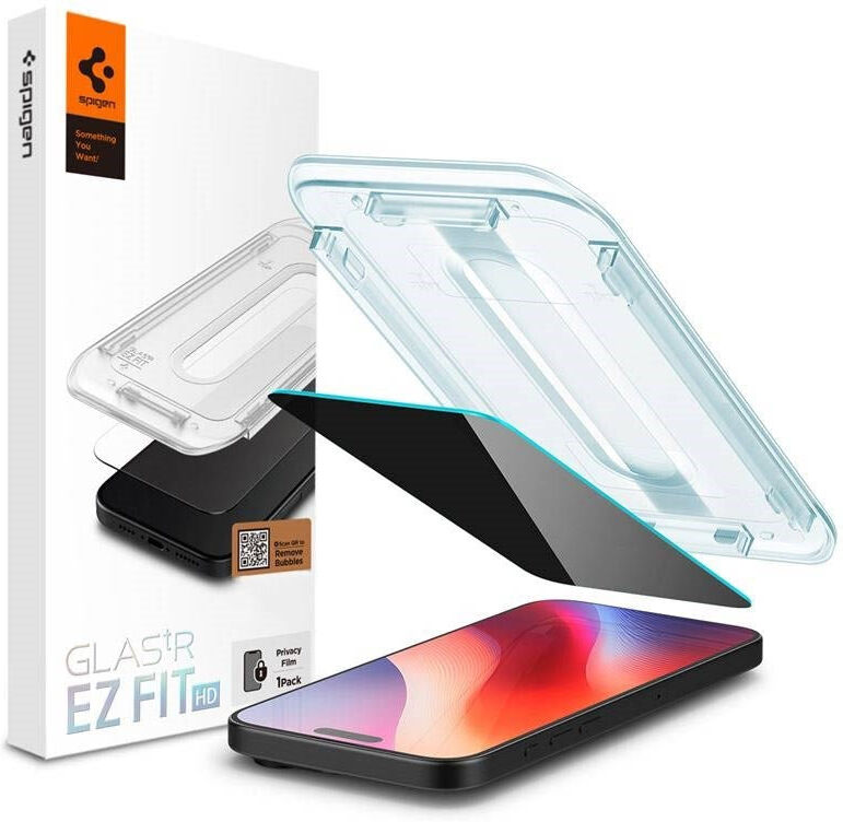 iPhone 16 Spigen EZ Fit Glas.tR Skærmbeskyttelse - Privacy Filter - Case Friendly - Gennemsigtig