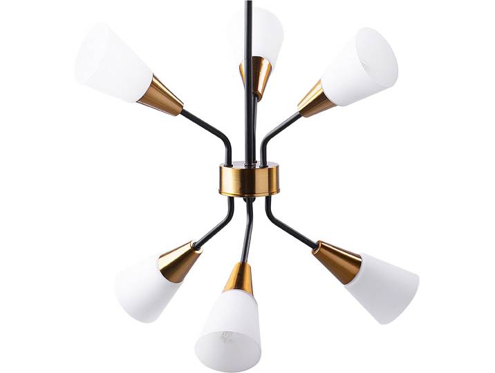 BELIANI Hängeleuchte Gold Metall Weiß Glas 6-flammig mit Schirmen in Trichterform Industrie Look