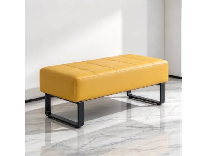 Gepolsterte Wartebank mit Kunstleder-Bezug, Stabile Sitzbank für Empfang Hochdichter Schaumstoff, Moderne Empfangsbank, Pflegeleicht für Verschiedene Orte Geeignet(Yellow,80*43*43cm)