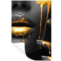 WANDTATTOO Frau - Schwarz - Gold - Gesicht - Lippen Wandbild 40x60 cm