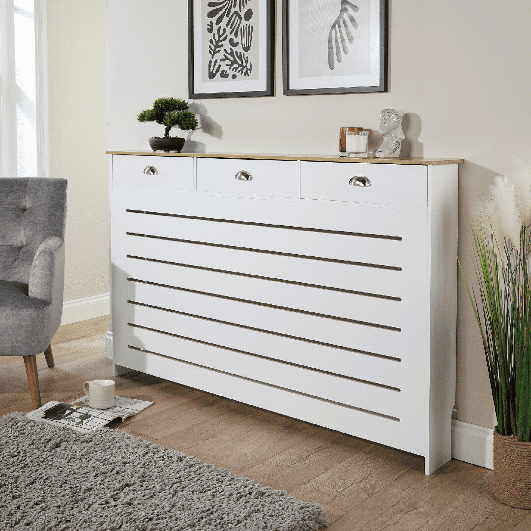 BigFurnitureWarehouse Batley Drawer Radiator Cover White 3 Drawer - 150cm W