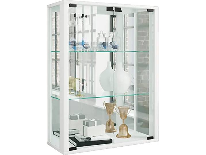 VCM Wandvitrine Weiß 60x25x80 cm 2 Türen 3 Fächer Holzwerkstoff Glas Büro Präsentation und Aufbewahrung von Sammlerstücken - Wohnzimmer oder Büro - für Sammler und Liebhaber - Holzwerkstoff, Glas