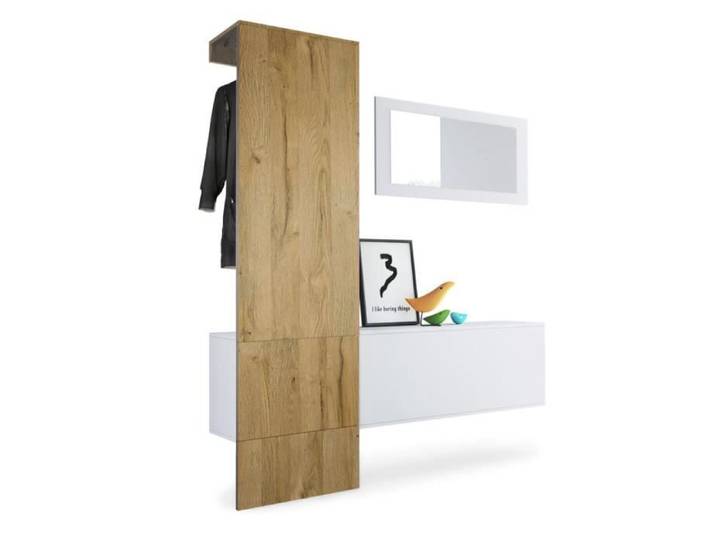 Vladon Vestiaire Garderobe Carlton Set 4 Corps en Blanc mat - Panneau portemanteau en Chêne Nature