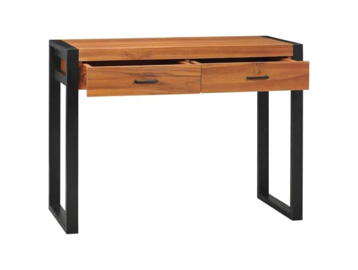 HKLGBVCR Schreibtisch mit 2 Schubladen, 100 x 40 x 75 cm, Teakholz Konsolentisch, Computertisch, massives Teakholz, Holzrahmen, 2 Schubladen, organisierte Aufbewahrung