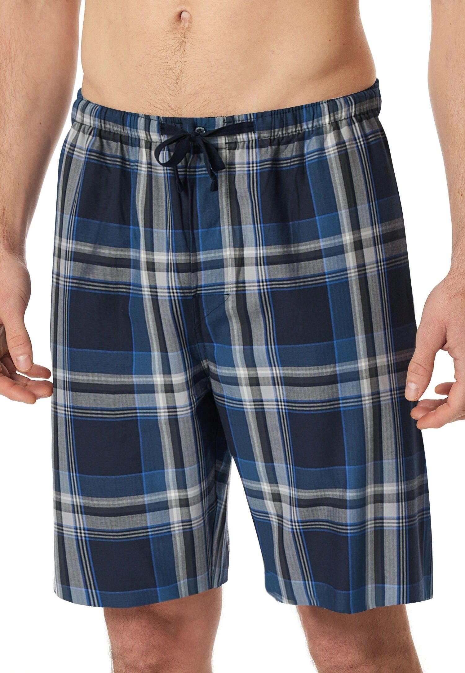 Pyjamashorts SCHIESSER "Mix + Relax", Herren, Gr. 48, N-Gr, blau (914, sonstiges), Web, Obermaterial: 100% Baumwolle, bequem kniefrei, Hosen Pyjamashorts, kariert, Gummizug, Bindeband 914, sonstiges 48, N-Gr