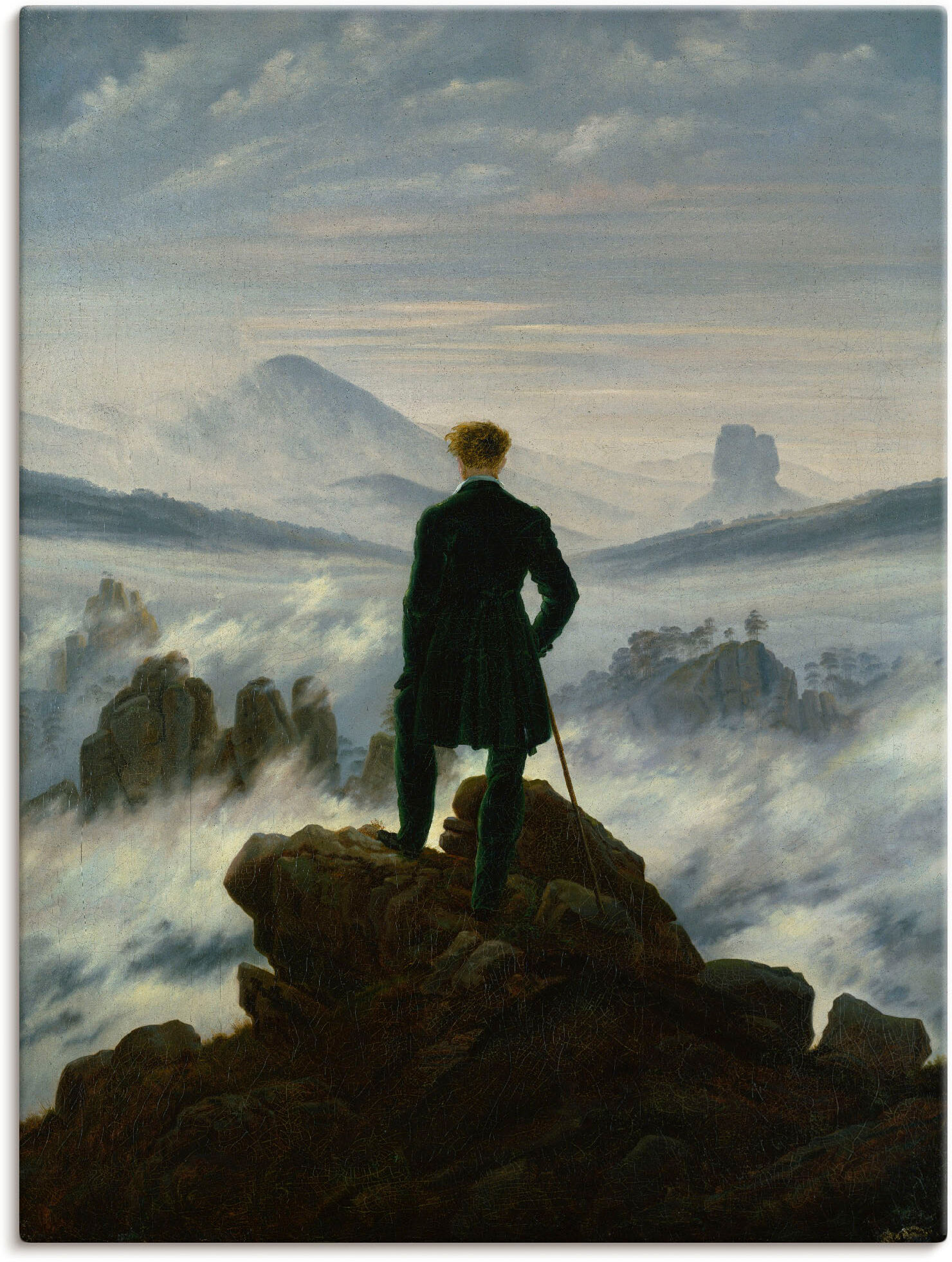 Wandbild ARTLAND "Der Wanderer über dem Nebelmeer. Um 1818", blau (farbe bild(er): blau), B:45cm H:60cm, Bilder, Wandbild, als Leinwandbild, Poster in verschied. Grössen farbe bild(er): blau B/H/T: 45cm x 60cm, Leinwandbild Mann, 1 Stk.