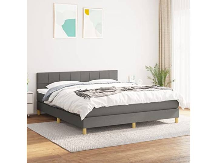 RJPLMFV Lattenrost, komplett, Dunkelgrau, 180 x 200 cm, Stoff Verstellbares Kopfteil, Taschenfederkernmatratze, mittelharte Unterstützung, weicher Matratzenschoner