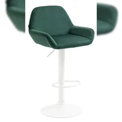 Décoshop26 - Grüner gepolsterter Samt-Barhocker mit mattweißem Metallfuß in Trompetenform TDB10417