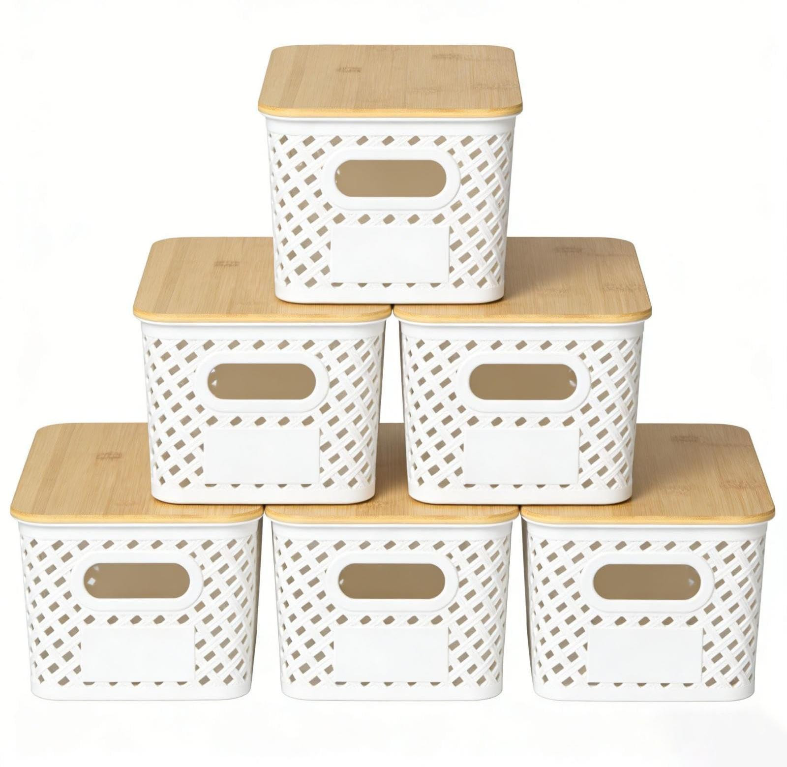 Solidchoice Stapelbare Opbergdozen met Bamboe Deksels (6 Stuks)