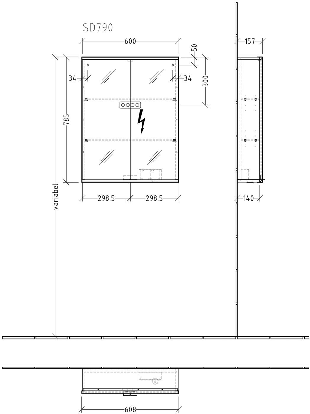 Sanipa Reflection Spiegelschrank MARIE 60 cm mit LED-Beleuchtung, Korpus: Lack, Badmöbel, SD7901R,