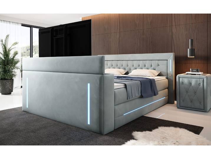 Boxspringbett Divalo mit TV Lift und Stauraum - 160x200 - Salbei - H4 (100kg+) - Luxusbetten24