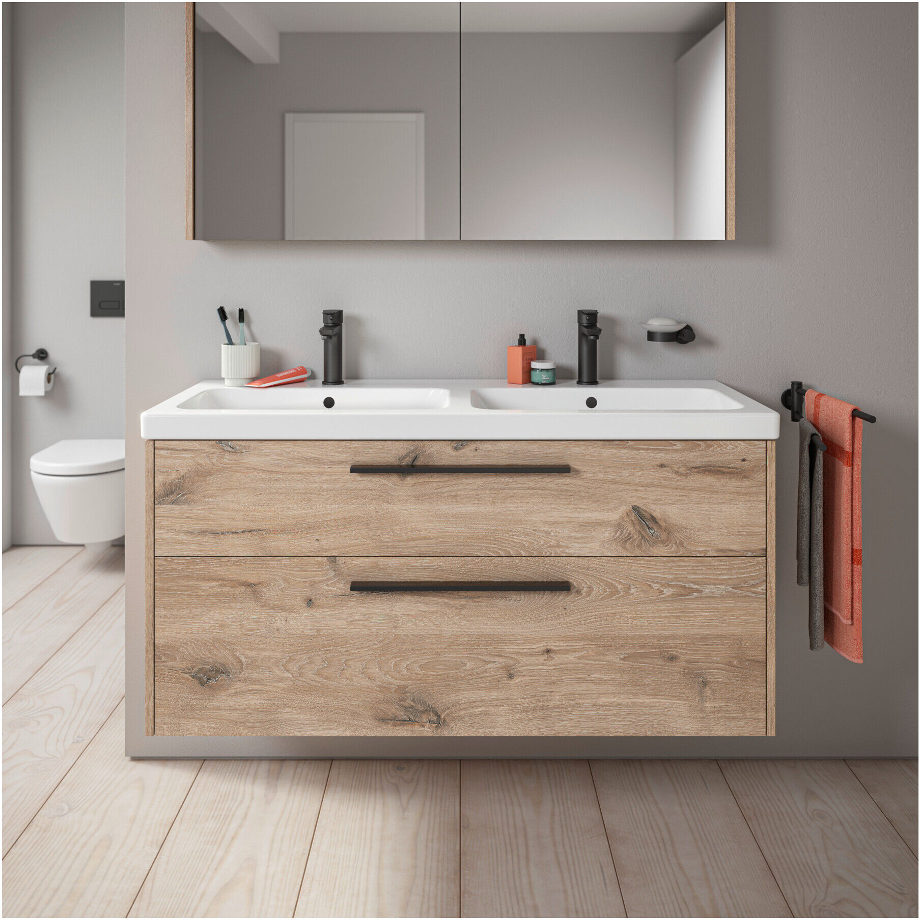 Duravit Waschtischunterschrank D-Code 118,4x55,5x46cm, 2 L, S, E Marmor, G sw (DC46740BD550000)