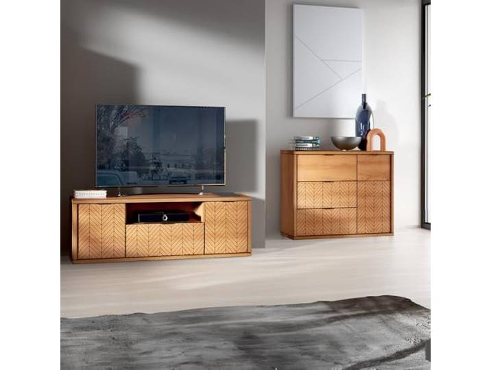 Lomadox Wohnzimmermöbel Set 2-teilig Kommode Sideboard Lowboard TV-Board modern in Eiche