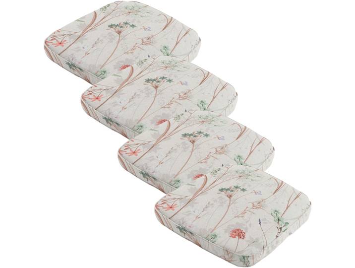 4er-Set Stuhlkissen Outdoor, Blumenmuster weiss, 48 x 48 cm