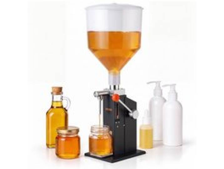 VEVOR Manuelle Abfüllmaschine 5-60 ml Flüssigkeitsfüller mit 10 L Trichter, Abfüllanlage für Getränke Öl Honig Shampoo & Lotion, Kohlenstoffstahlgehäuse, Tropfschutzdüse, Verstellbarer Flaschenständer