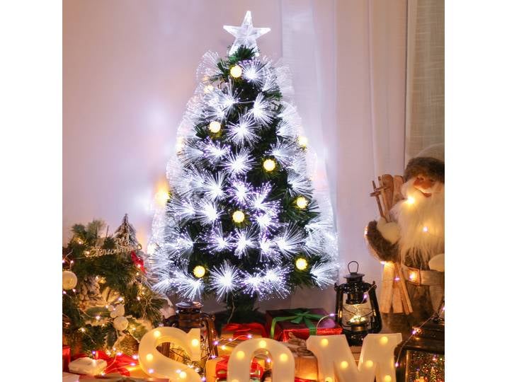 HOMCOM Sapin Noël 90cm Fibre Optique LED Vert avec Support