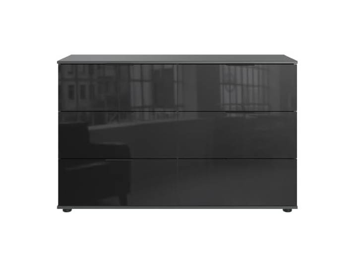 Schlafzimmer Kommode Schubkastenkommode 130cm in graphit mit schwarzem Glas