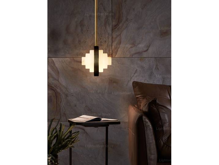 Lustre moderne en albâtre fait main, suspension élégante en marbre d'Italie, lampe pour salle à manger et salon