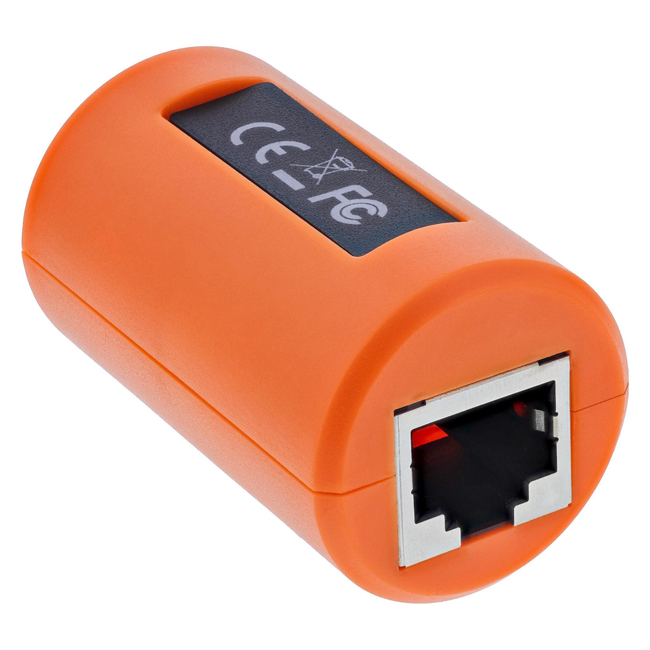 InLine Überspannungsschutz RJ45-Kupplung für Netzwerk und POE, RJ45 Buchse/Buchse, FTP (69990P)