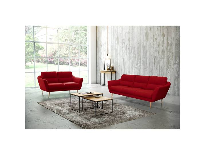 Sofa Lucinda I 3-Sitzer Rot Webstoff Hanabi 220 x 87 x 88cm Beige Skandi