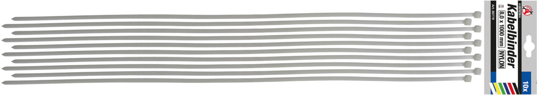 BGS Do it yourself Kabelbinder-Sortiment 80779, weiß, 8,0 x 1000 mm, 10-tlg.)