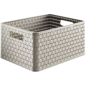 Rotho Aufbewahrungskorb Country A4, 18L, 36,8 x 19,1 x 27,8 cm, Kunststoff, cappuccino