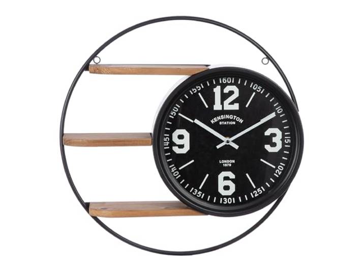 Casablanca Klako Horloge Murale Ronde en métal Naturel/Noir Ø 50 cm x Profondeur 12 cm Piles Non incluses