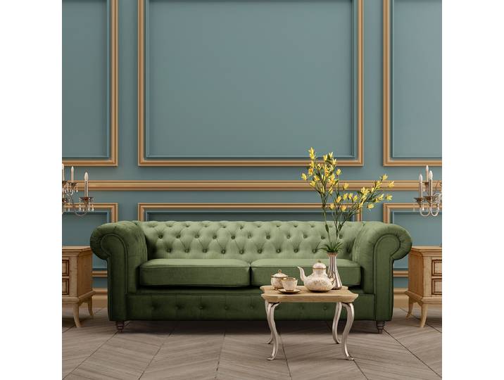 Sofa Grün Microfaser Valeria 218cm Gleichschenklig Keine Funktion Glamour