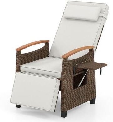 Costway Patio Wicker Recliner Chair with Adjustable Backrest and Footrest-White