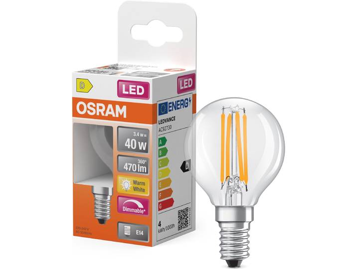 OSRAM LED-Leuchtmittel LED Retrofit CLASSIC P-Form , Energieeffizienz: D, transparent (klar), L:8cm Ø:4,5cm, Leuchtmittel, LED-Leuchtmittel
