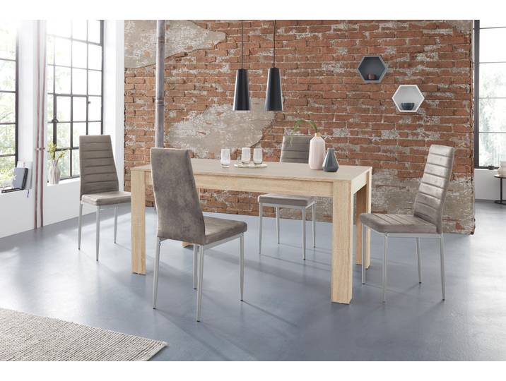 Essgruppe GOODPRODUCT Lynn160/Kate , grau (eichefarben, hellgrau), B:160cm, Sitzmöbel-Sets, Essgruppe, Tisch mit 4 Stühlen, Belastbarkeit 120 KG