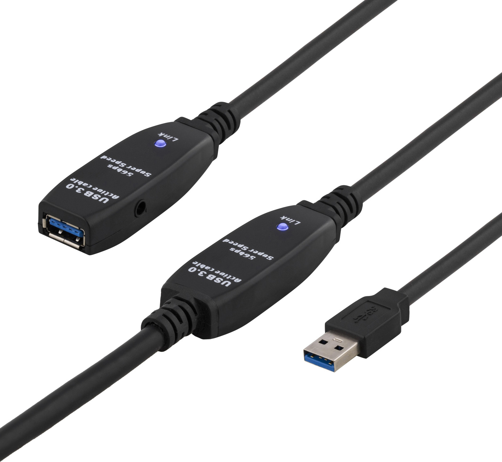 Deltaco USB3-1008 USB A naar USB A USB 3.2 Gen 1 Kabel, 15 meter, zwart