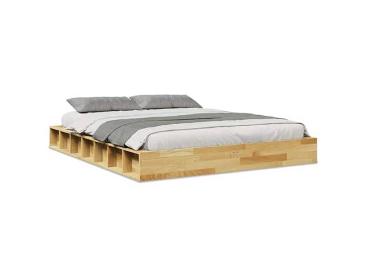 PUGYNBK Bettgestell 135 x 190 cm Massivholz Eiche Lattenrost im Lieferumfang enthalten, offene Fächer, robust und stabil, ohne Matratze