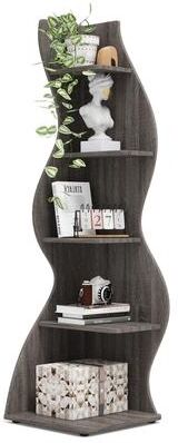 YUZHOU Modern Wood Corner Shelf, 5-Tier Bookshelf Bookcase for Living Room
