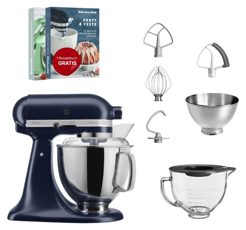 KitchenAid 4,8 L 5KSM175 Artisan Küchenmaschine Glasset mit Glasschüssel Tintenblau