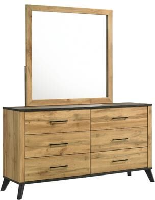 Benjara Wemy Wide Dresser with Matching Mirror, 6 Drawers, Brown Wood