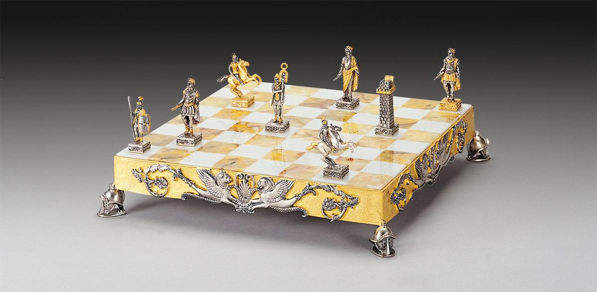 Italfama Roman Empire Chess Set 24K Gold & Onyx 34cm Bronze