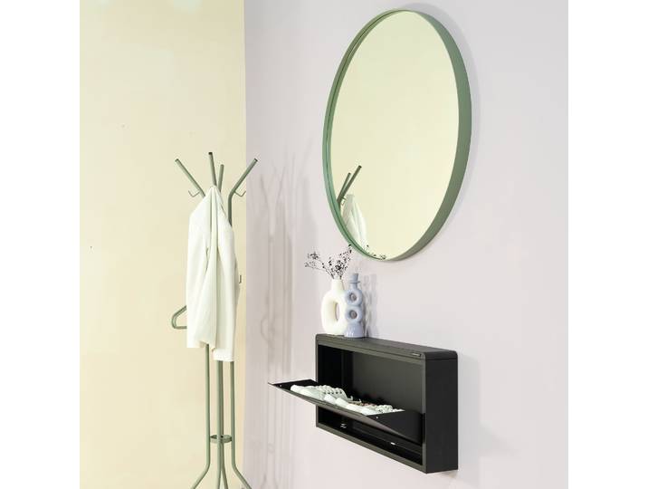 Spiegel SPINDER DESIGN Donna , grün (dusty grün), B:90cm H:90cm T:6cm Ø:90cm, Stahl, glasspiegel, Spiegel, Spiegel, Wandspiegel aus Stahl