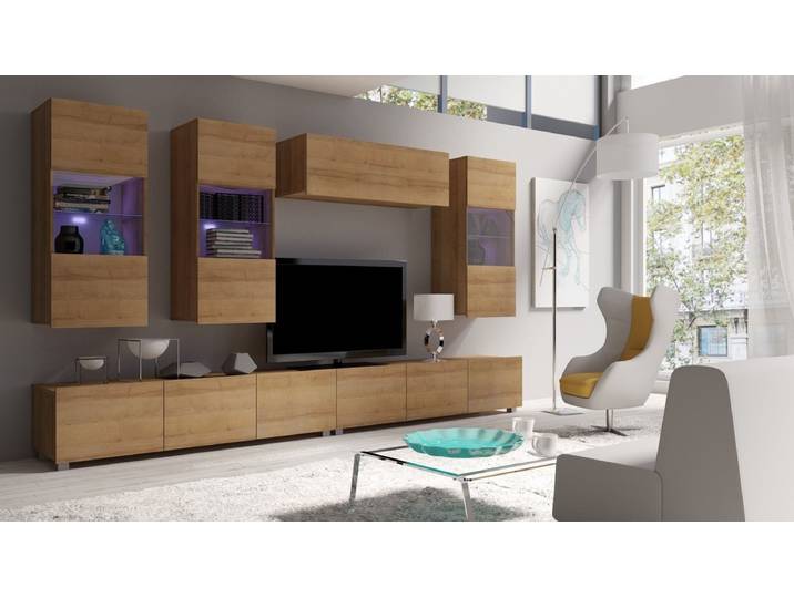 Designer Wohnwand Ricardo mit LED - Holz-Holz - Luxusbetten24