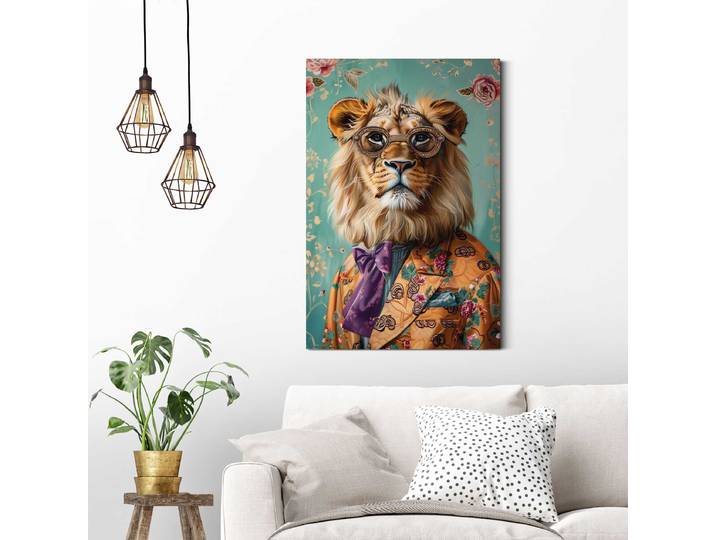 Wandbild Gekleideter Löwe MDF Mitteldichte Holfaserplatte Multicolor 60 x 90 x 2cm