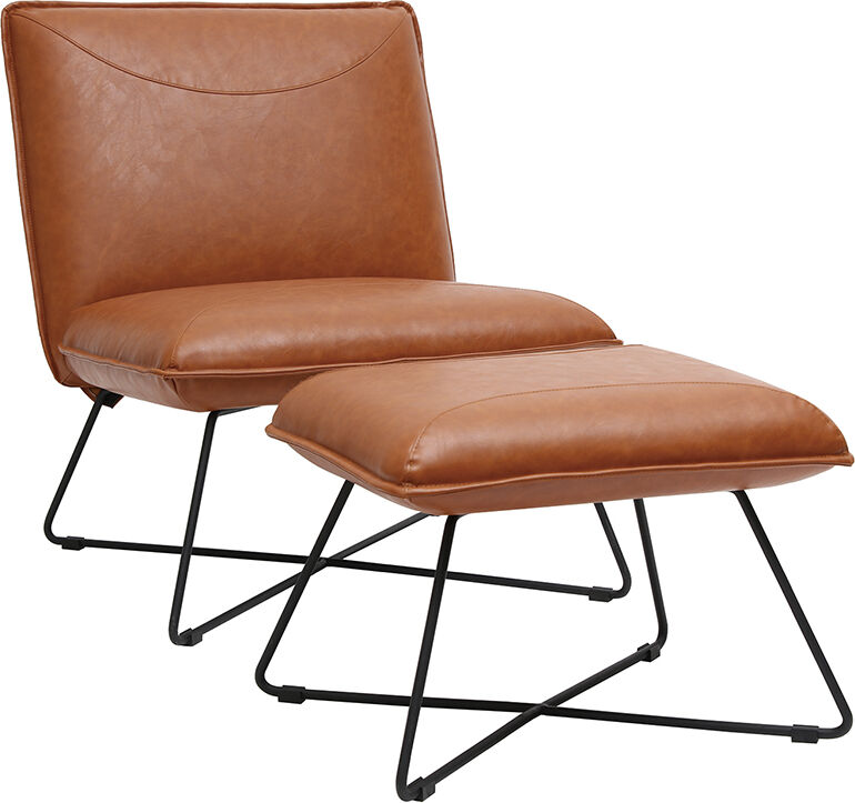 Miliboo Vintage-Sessel Braun mit Fußstütze PHILO