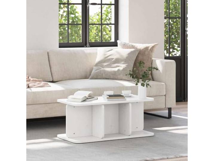 FMPGJLYH Couchtisch, Massivholz Kiefer, Wohnzimmertisch Rechteckig, Weiß Rustikales Design, Natürliche Holzmaserung, Integrierte Ablagefächer