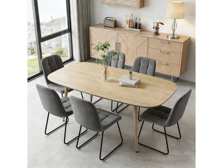 JIEXI Ensemble moderne de table à manger et chaises 6 places Gris meubles de cuisine et de salle à manger