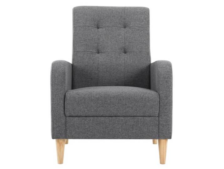 Fauteuil 1 place - style scandinave - lin gris fonce - dossier haut capitonne