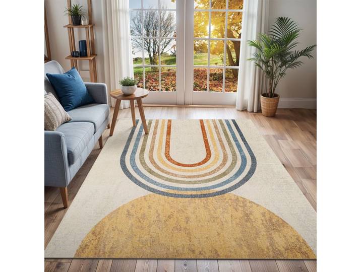 LIVABLISS Tapis Lavable Machine Scandinave Moderne BARBARA 160x213cm Multicolore/Beige