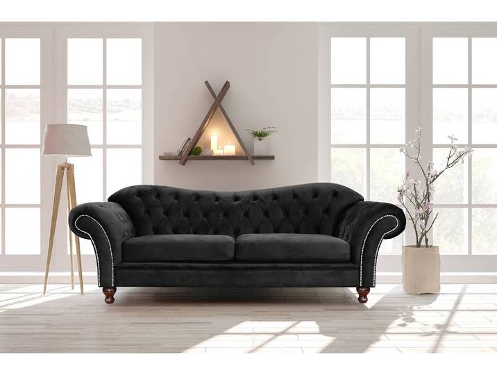 home24 XXL-bank Iriona zwart/zwart microvezel 230 x 84 x 90cm glamour