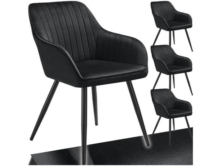 Chaise - TECTAKE - Lot de 4 chaises MARYLIN effet velours capitonné rembourrée et pieds acier noir 58 x 62 x 82 cm - Noir
