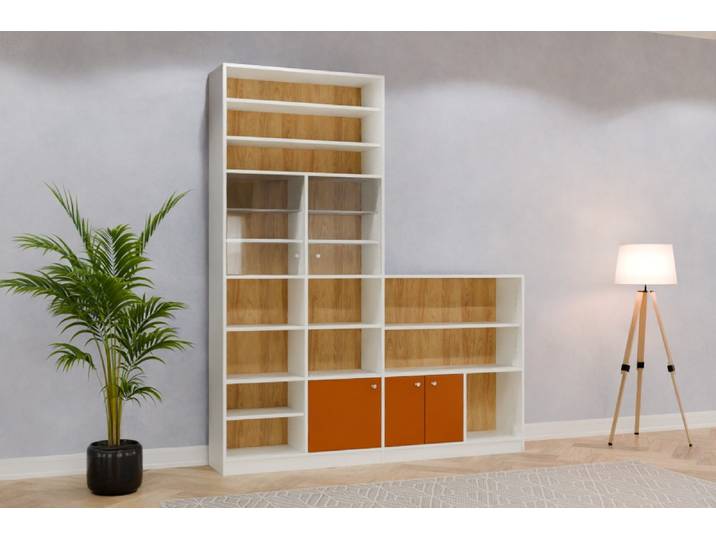 Wohnzimmerschrank nach Maß - RAL 8023 Orangebraun - 243x205x36cm - Individuell konfigurieren
